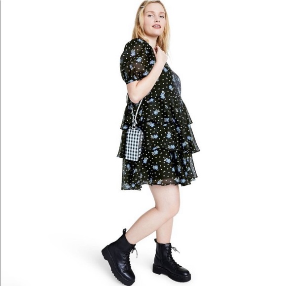 Sandy Liang X Target S, M, XL Floral Short Puff Sleeve Tiered Polka Dot Dress - Picture 16 of 17